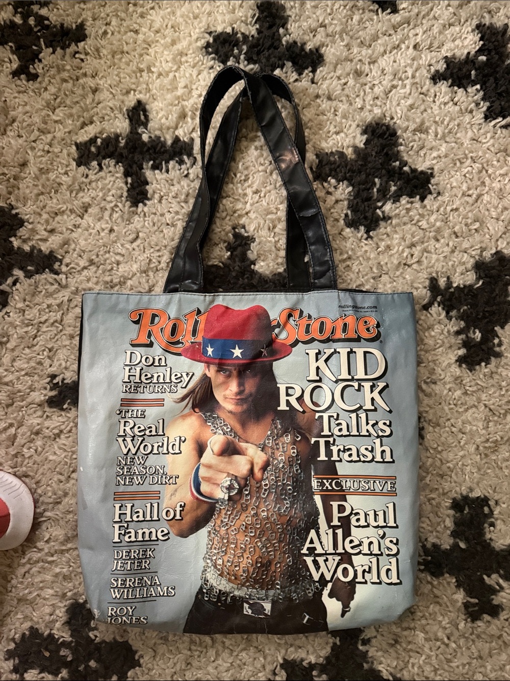 the Rolling Stones Tote Bag with Red, Blue, Black and White